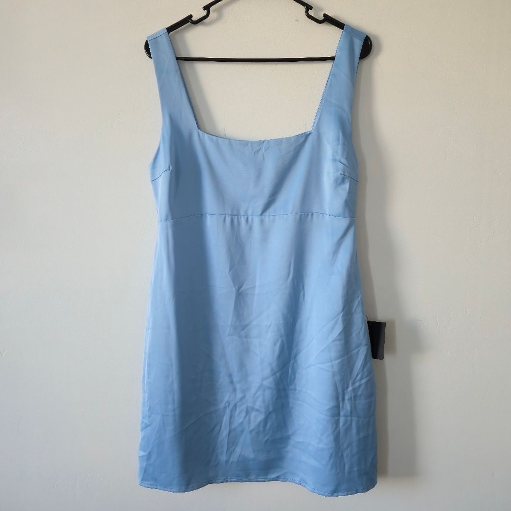 NWT Lulus Truly the Cutest Light Blue Satin Square Neck Mini Dress